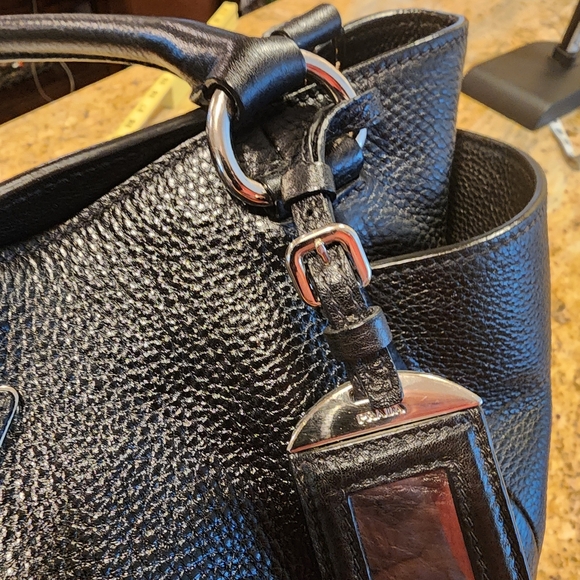 Prada Vitello Daino silver trim side pocket black Leather satchel crossbody tote - Picture 8 of 16